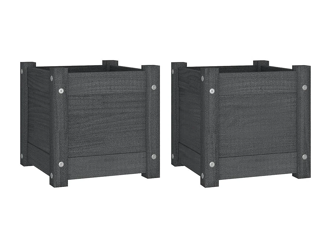 Plantenbakken 2 st 31x31x31 cm massief grenenhout grijs NL448298