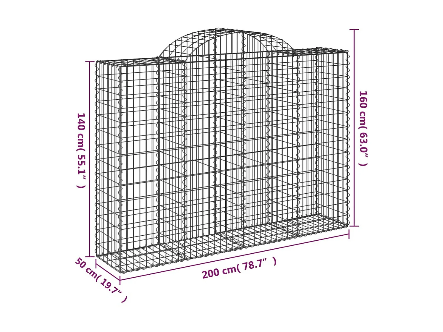 Cesta gaviones forma arco hierro galvanizado 200x50x140/160 cm ES73062