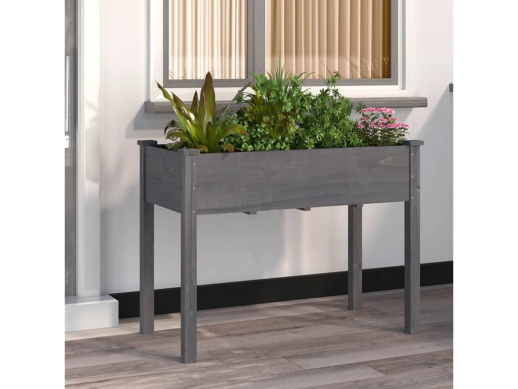 Jardinière avec doublure gris 118x59x76 cm bois massif de sapin WVGQ3896