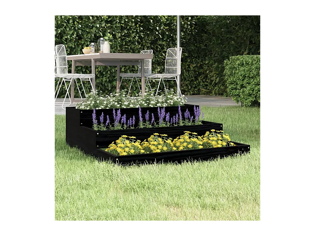 Jardinière Noir 78x78x27 cm Bois massif de pin BE4443