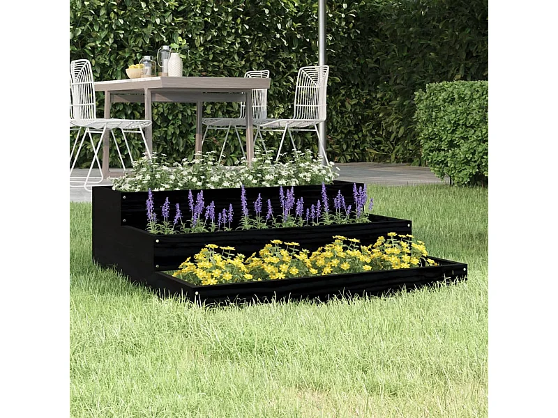 Jardinière Noir 78x78x27 cm Bois massif de pin BE4443