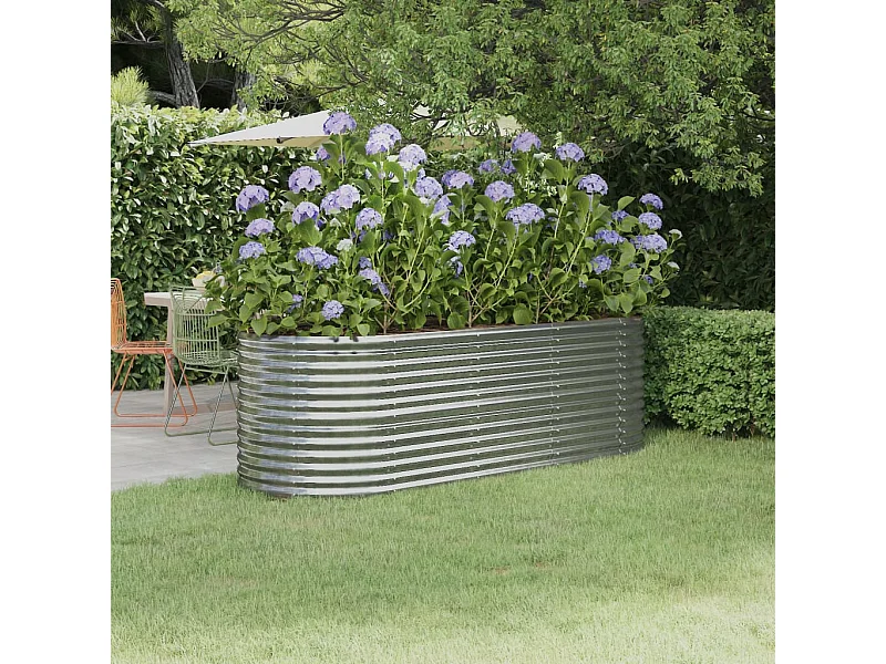 Canteiro elevado jardim 224x80x68cm aço revestido a pó prateado PT499329