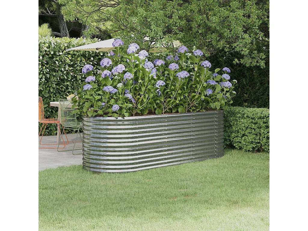 Canteiro elevado jardim 224x80x68cm aço revestido a pó prateado PT499329