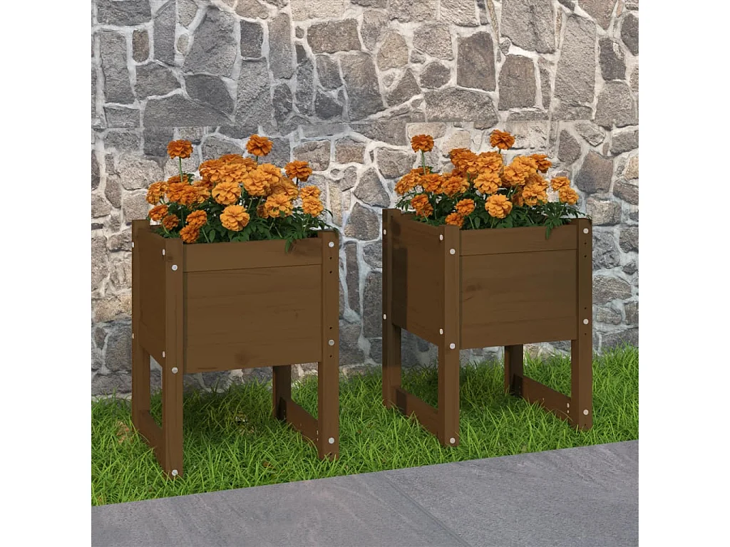 Jardinières 2 pcs Marron miel 40x40x52,5 cm Bois massif de pin BE3644