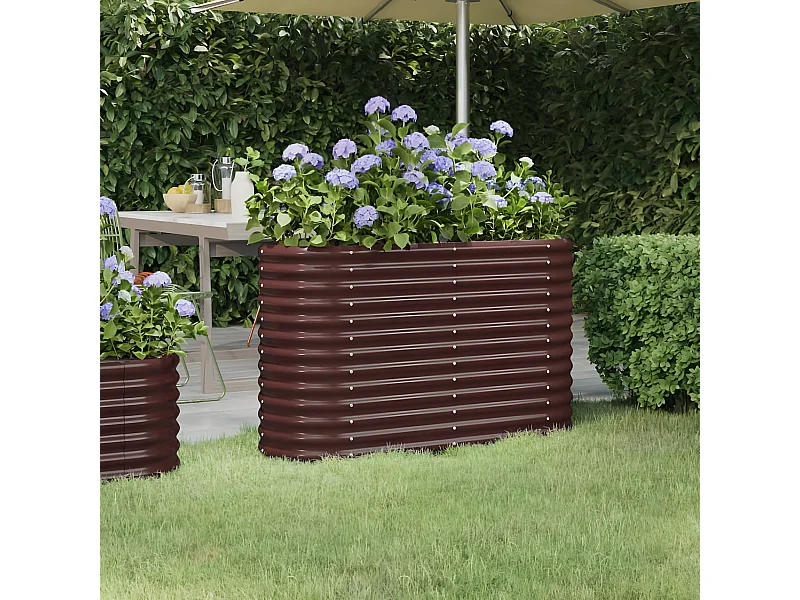 Jardinera arriate acero recubrimiento polvo marrón 114x40x68 cm ES49144