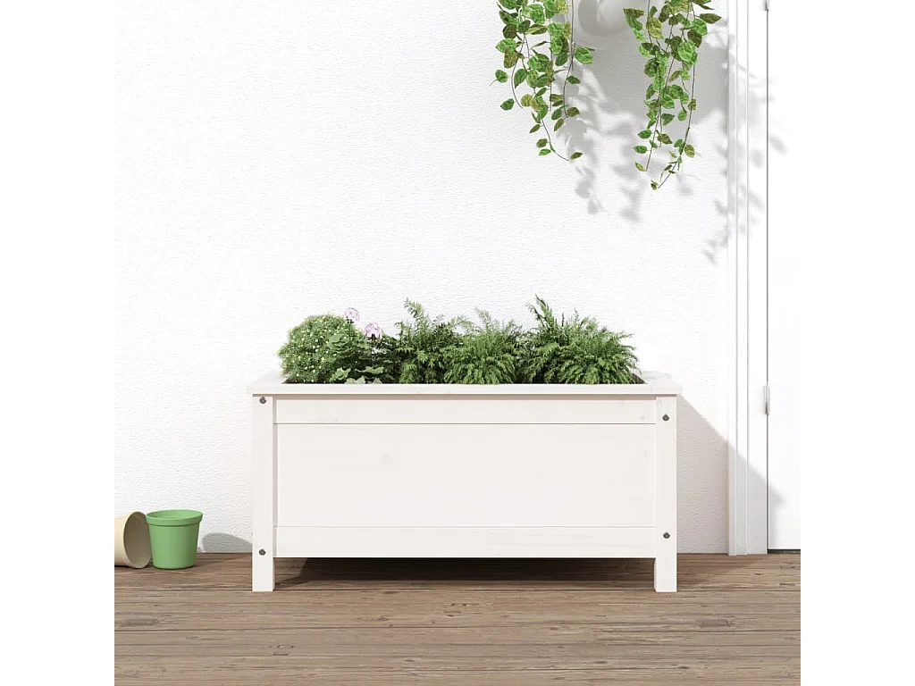 Jardinière blanc 82,5x40x39 cm bois massif de pin BE2702