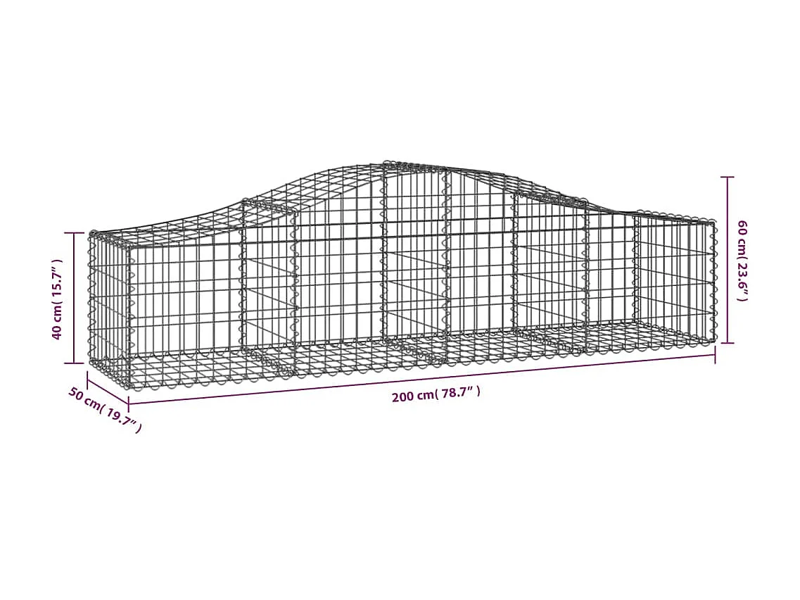 Panier de gabions arqué 200x50x40/60 cm Fer galvanisé WVGQ7435