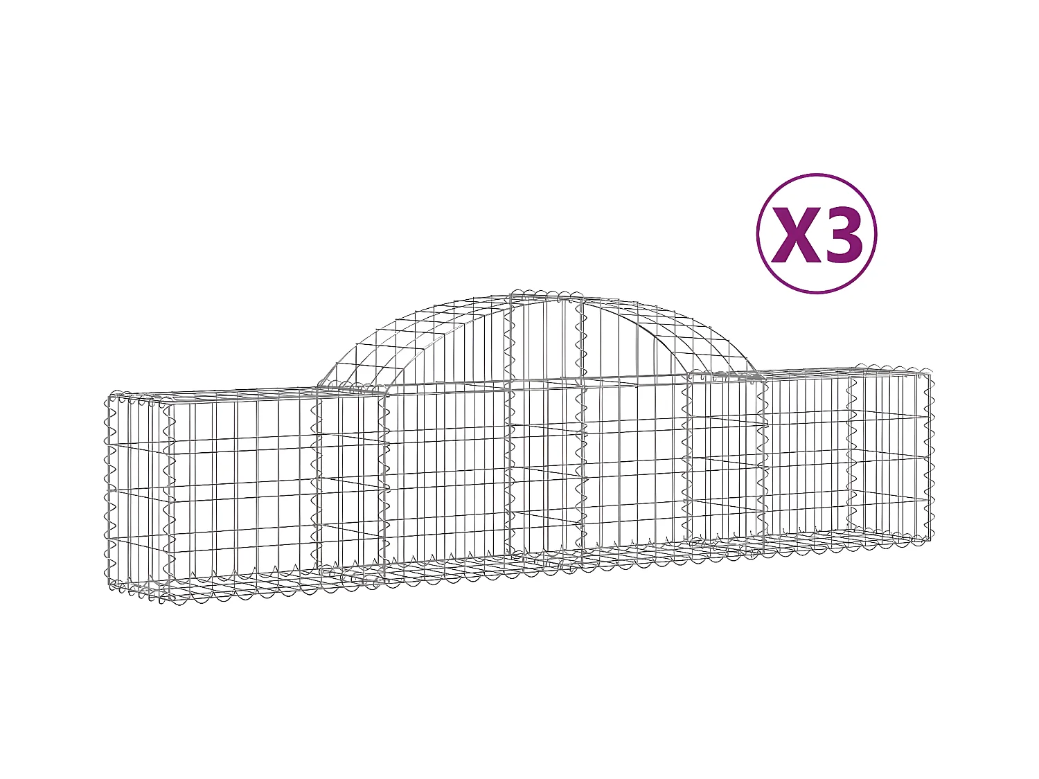 Paniers à gabions arqués 3 pcs 200x30x40/60 cm Fer galvanisé WVGQ6282