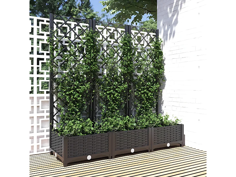 Vaso/floreira jardim c/ treliça 120x40x121,5 cm PP preto PT874322