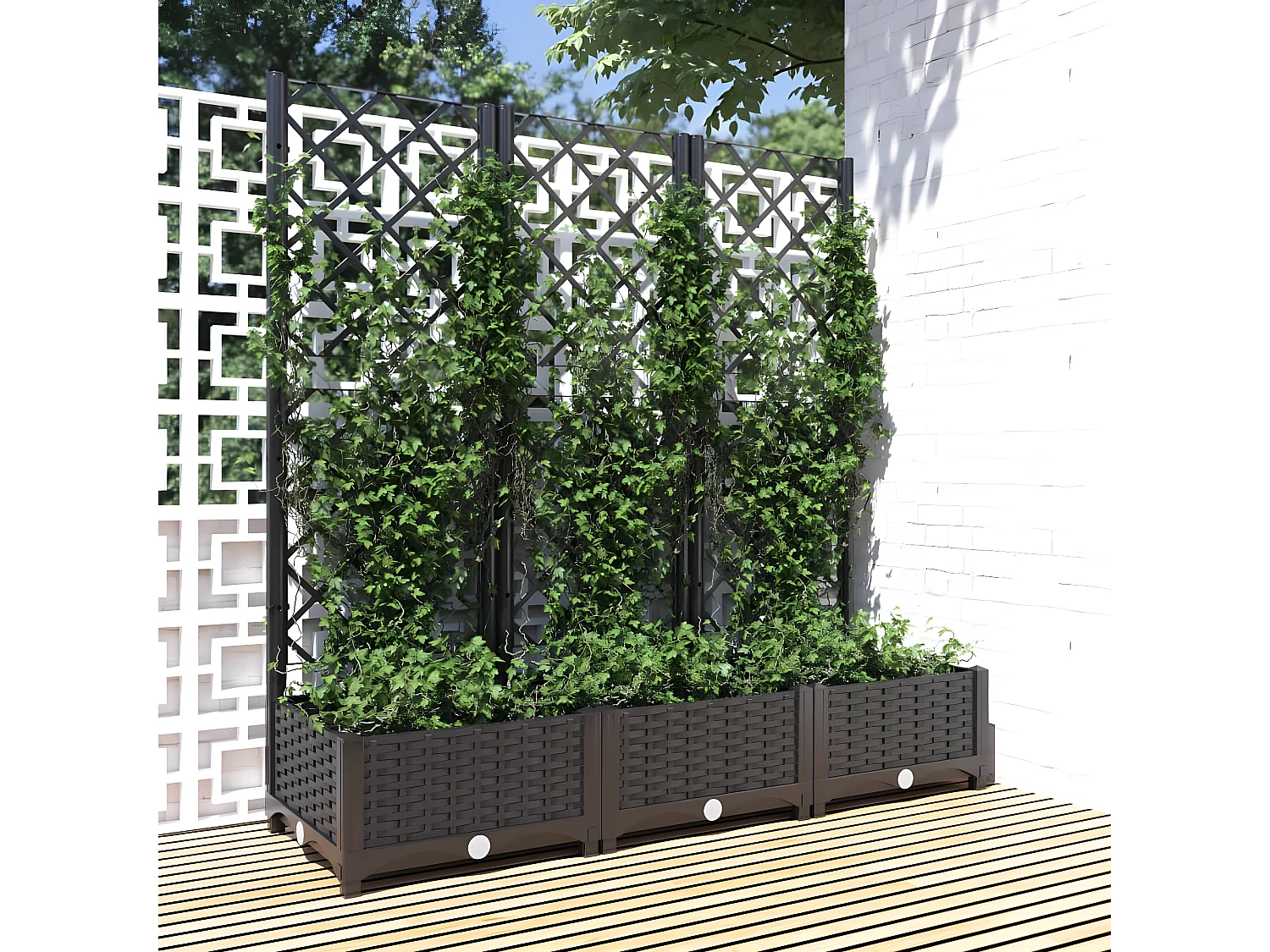 Plantenbak met latwerk 120x40x121,5 cm polypropeen zwart