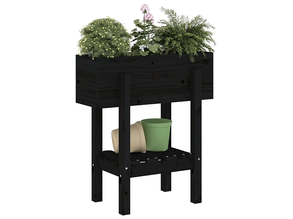 Jardinière noir 62x30x69 cm bois massif de pin  BE2612