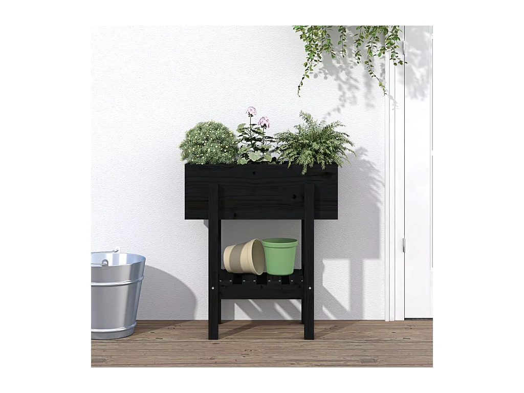 Jardinière noir 62x30x69 cm bois massif de pin  BE2612