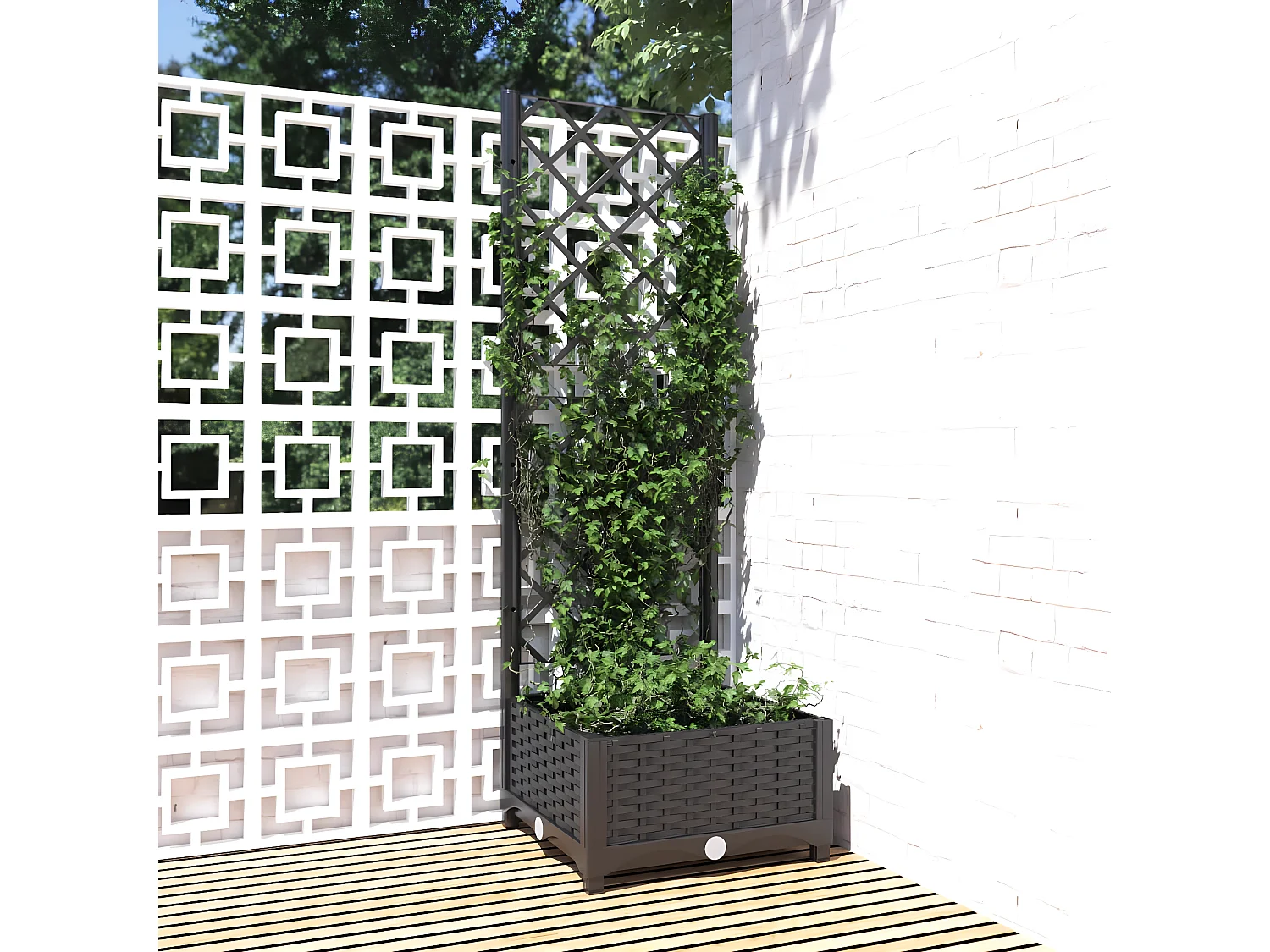 Jardinière avec treillis Noir 40x40x121,5 cm PP BE5331