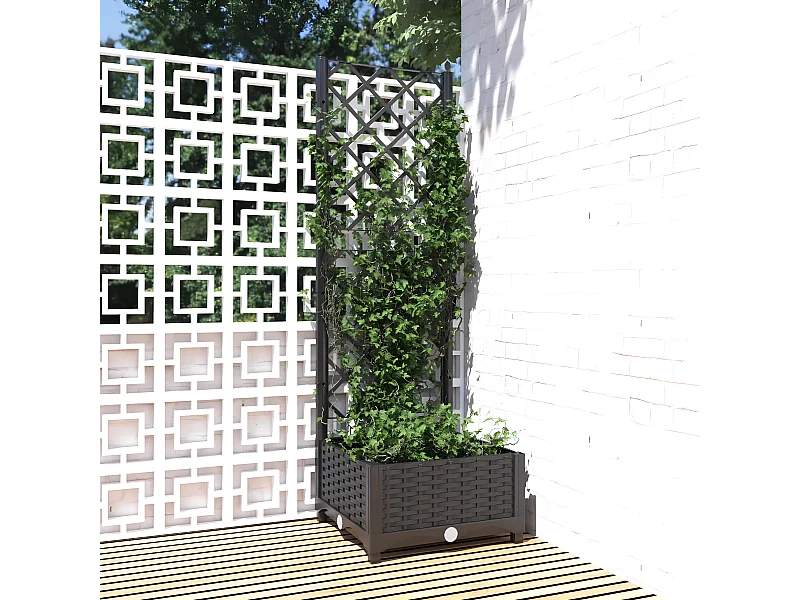Jardinière avec treillis Noir 40x40x121,5 cm PP BE5331