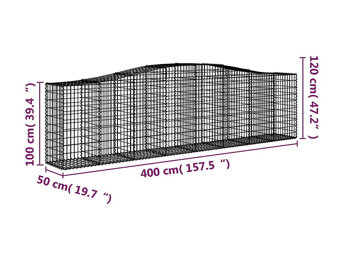 Panier de gabions arqué 400x50x100/120 cm Fer galvanisé WVGQ7780