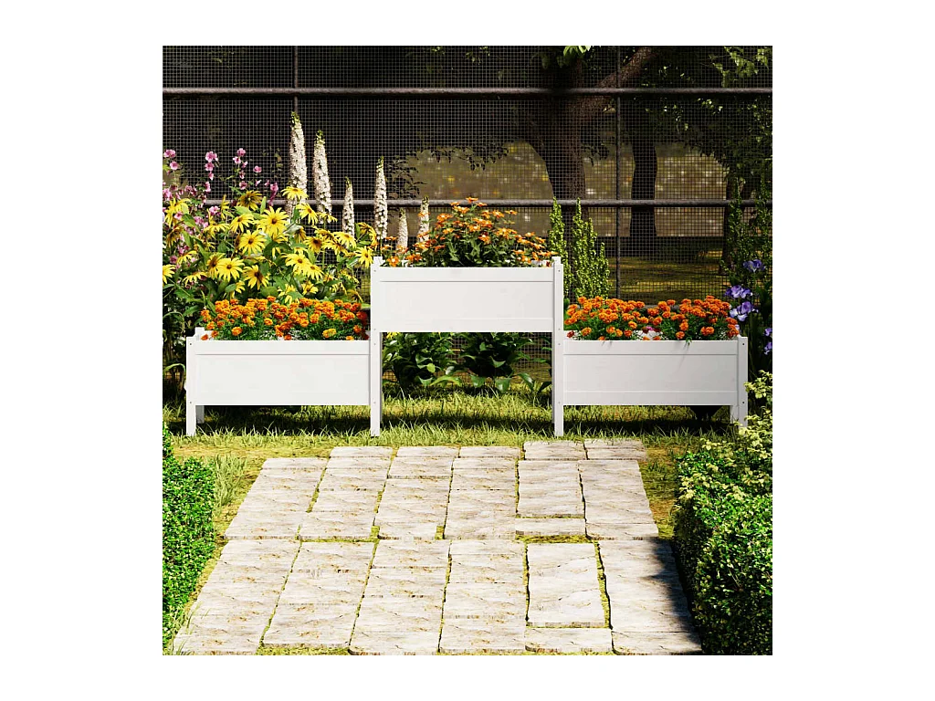Jardinière Blanc 245,5x44x75 cm Bois massif de pin BE7891