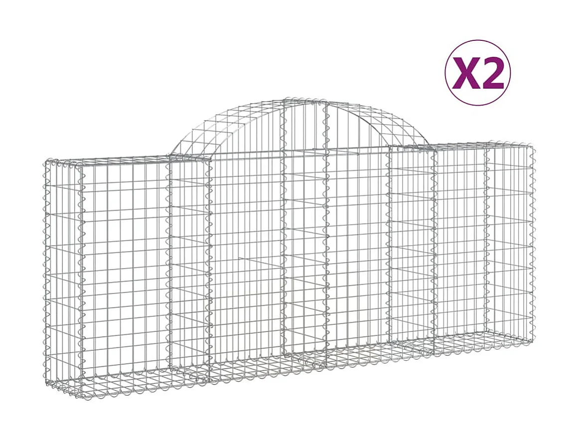 Paniers à gabions arqués 2 pcs 200x30x80/100 cm Fer galvanisé WVGQ8721