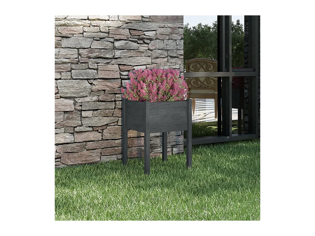 Jardinière Gris 50x50x70 cm Bois de pin massif BE8675