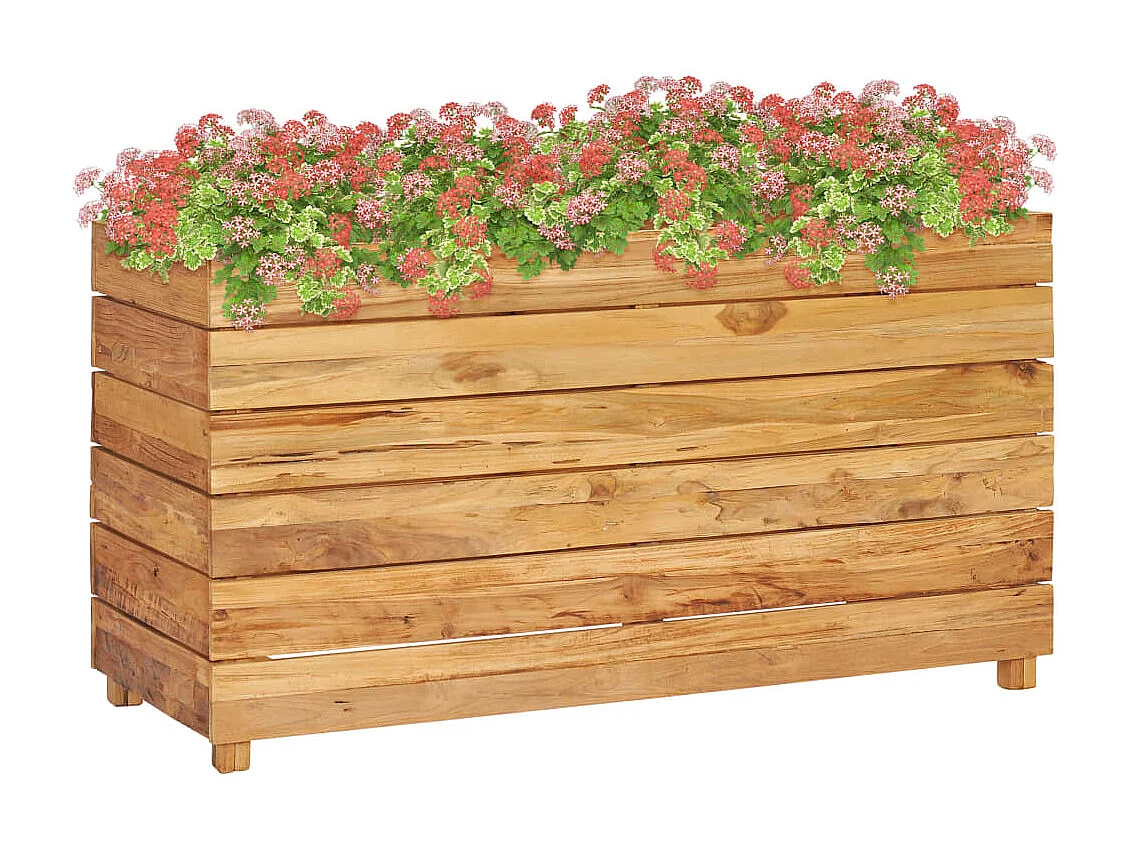 Jardinera elevado madera de teca reciclada y acero 100x40x55 cm ES61583