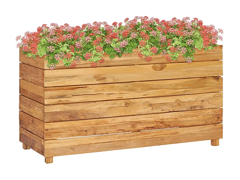 Jardinera elevado madera de teca reciclada y acero 100x40x55 cm ES61583