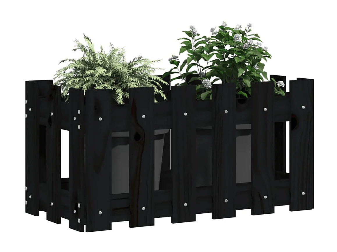 Jardinière avec design de clôture noir 60x30x30 cm pin massif BE2622