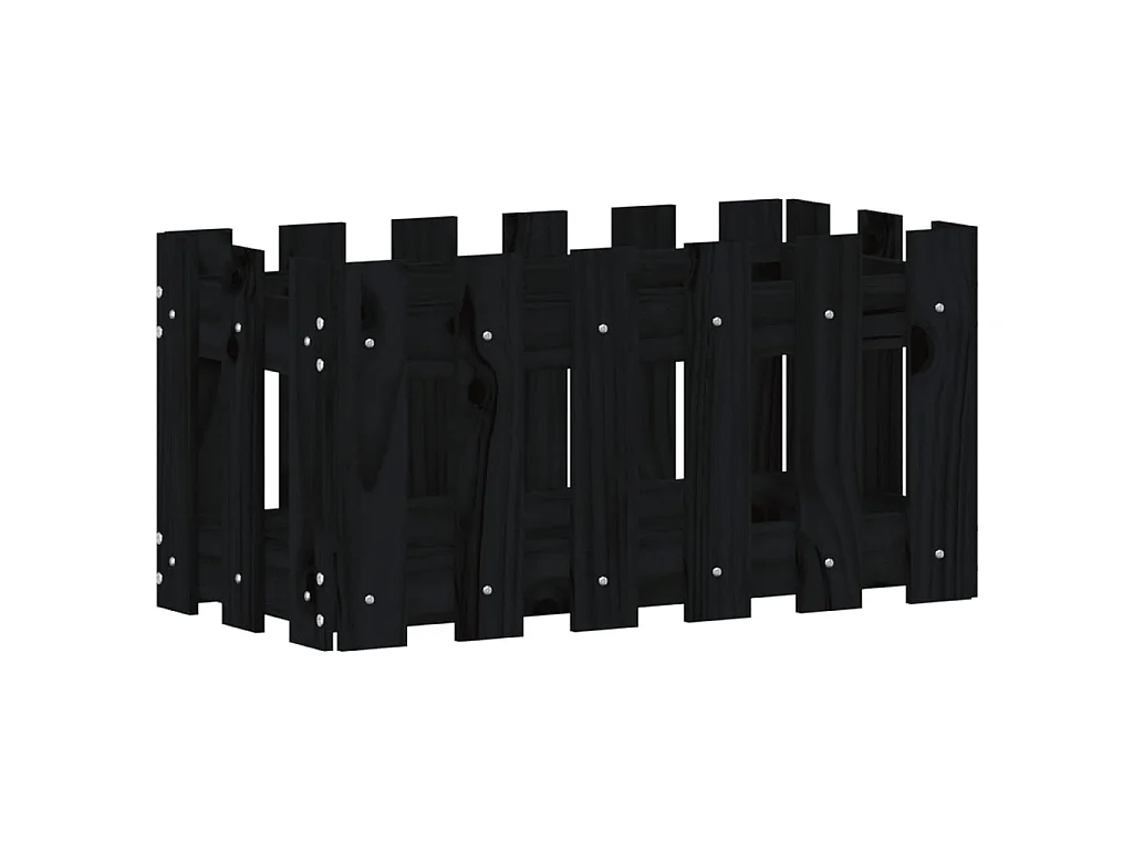 Jardinière avec design de clôture noir 60x30x30 cm pin massif BE2622
