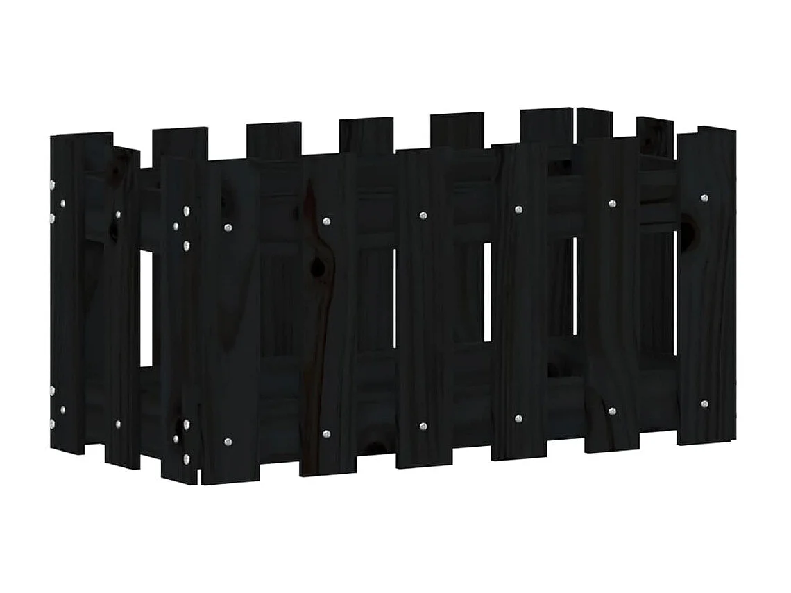 Jardinière avec design de clôture noir 60x30x30 cm pin massif BE2622