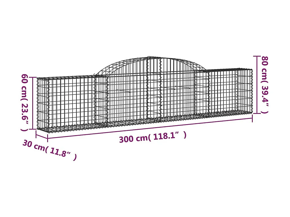 Cesta de gaviones forma arco hierro galvanizado 300x30x60/80 cm ES97645