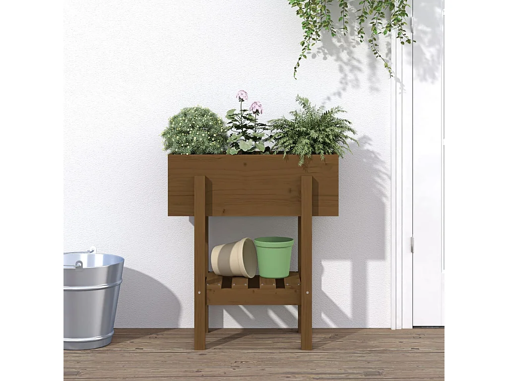 Plantenbak 62x30x69 cm massief grenenhout honingbruin NL855902