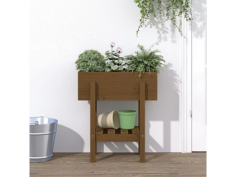 Jardinière marron miel 62x30x69 cm bois massif de pin  BE1525