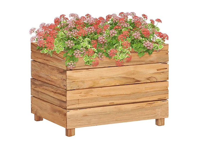 Jardinera elevado madera de teca reciclada y acero 50x40x38 cm ES35217