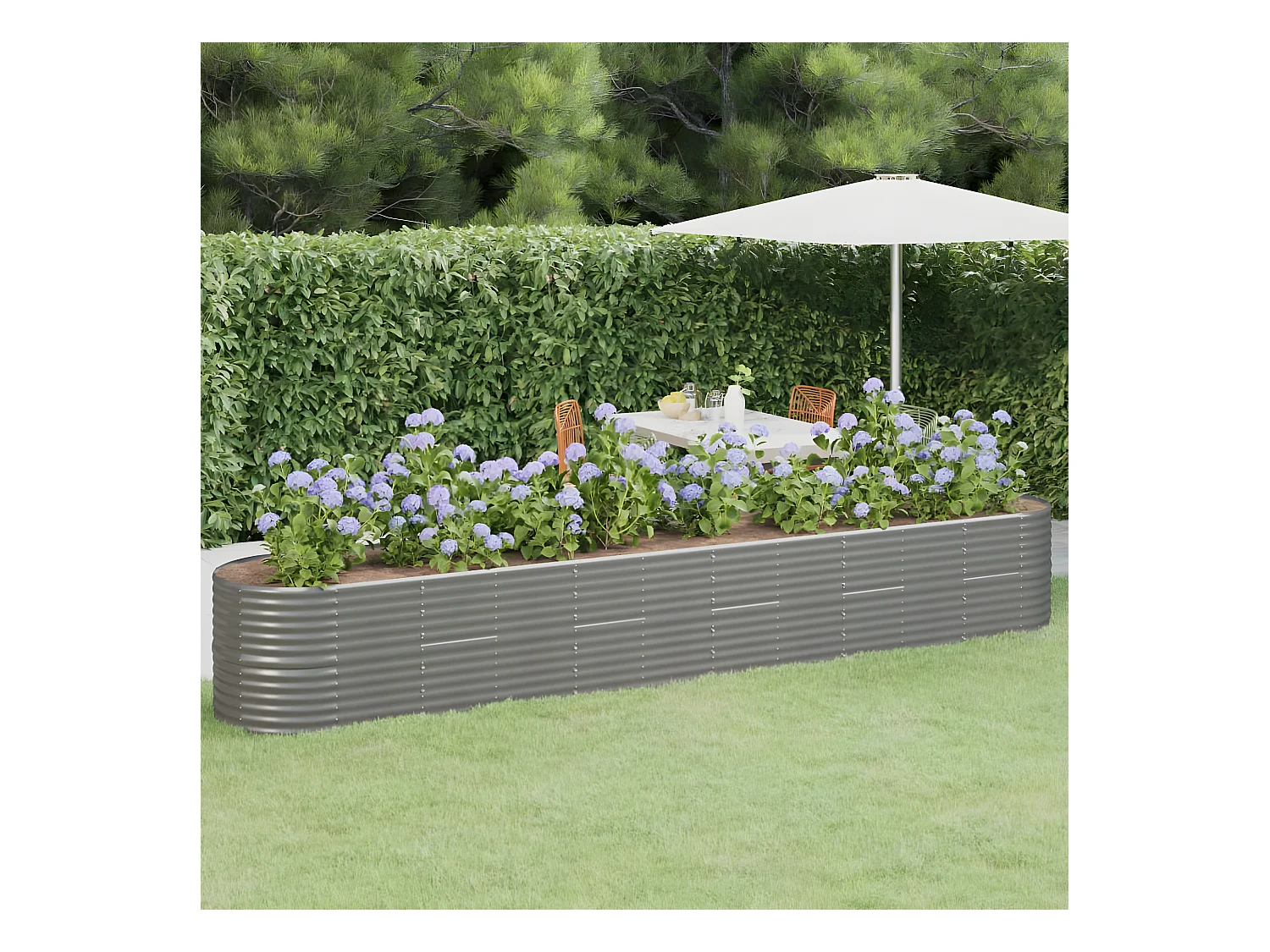 Jardinera arriate acero recubrimiento polvo gris 440x80x68 cm ES64766