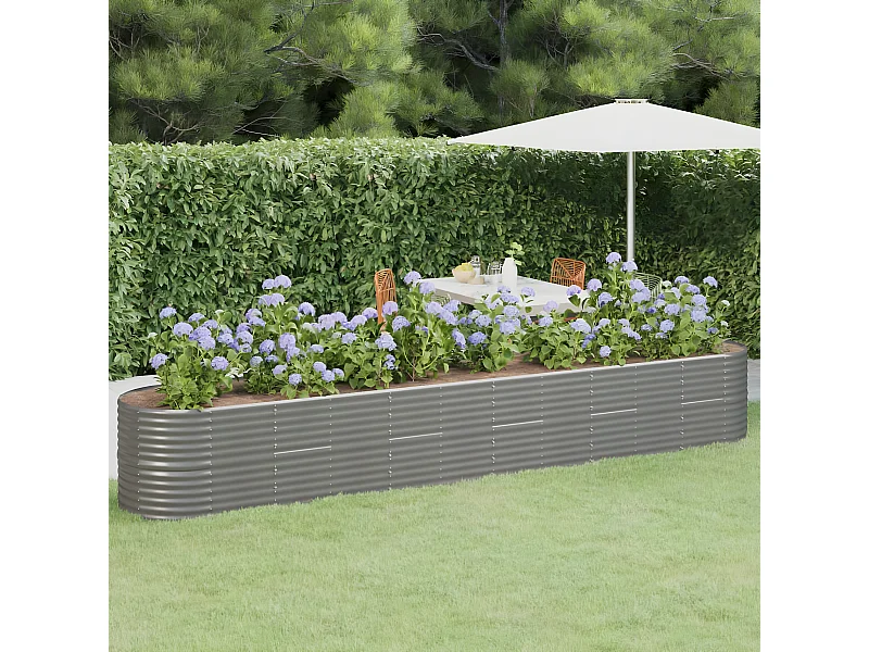 Jardinera arriate acero recubrimiento polvo gris 440x80x68 cm ES64766