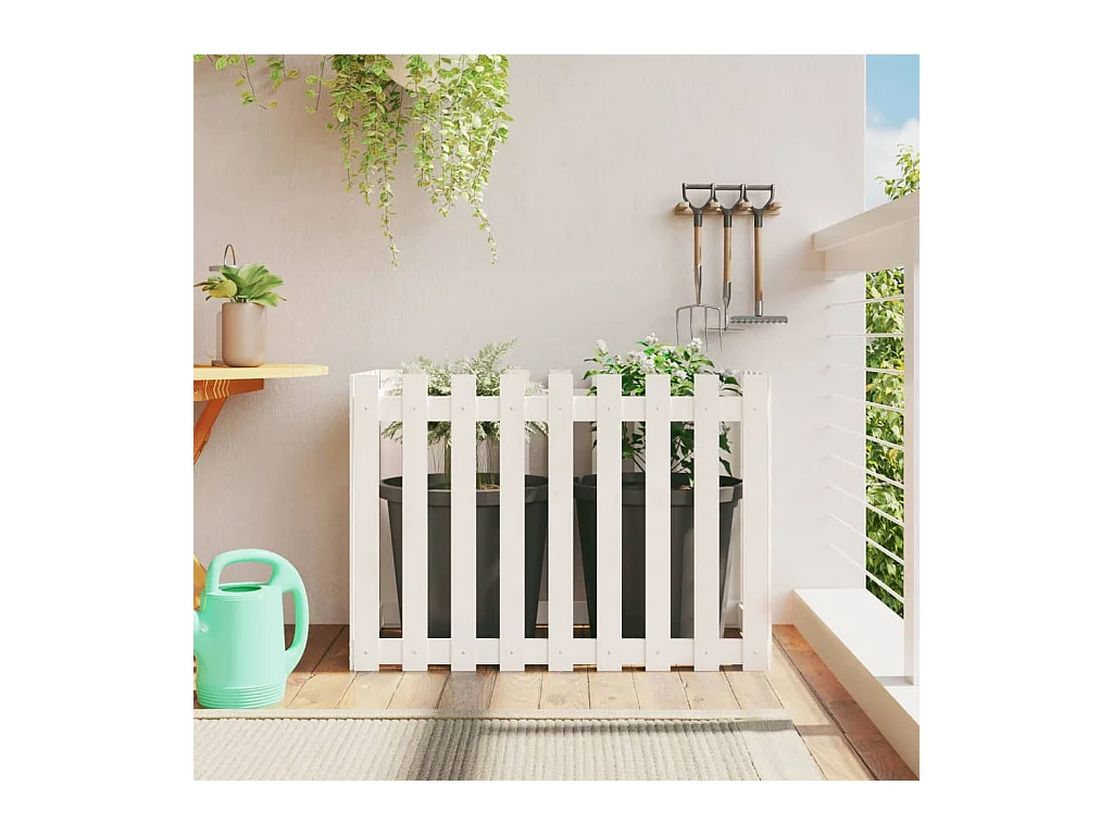 Jardinera elevado jardín con valla madera pino blanco 100x50x70cm ES62108