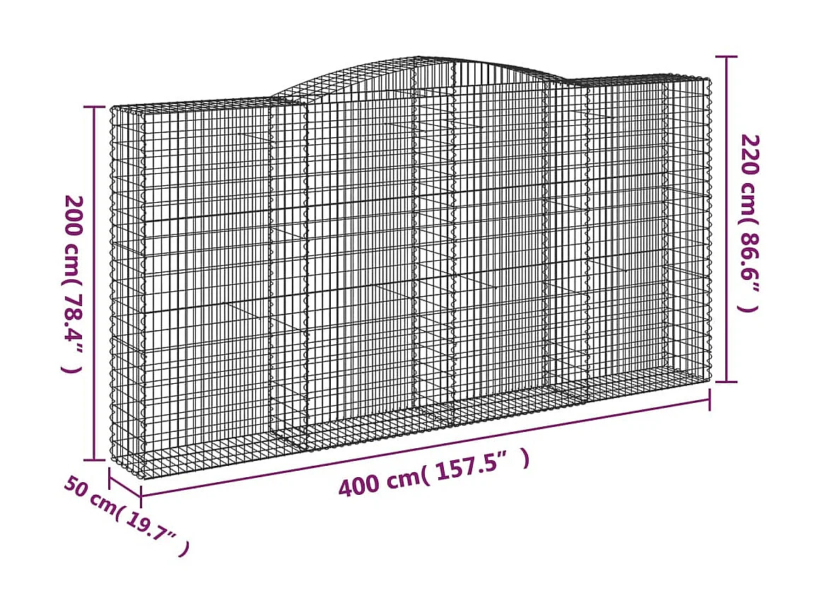 Panier de gabions arqué 400x50x200/220 cm Fer galvanisé WVGQ3221
