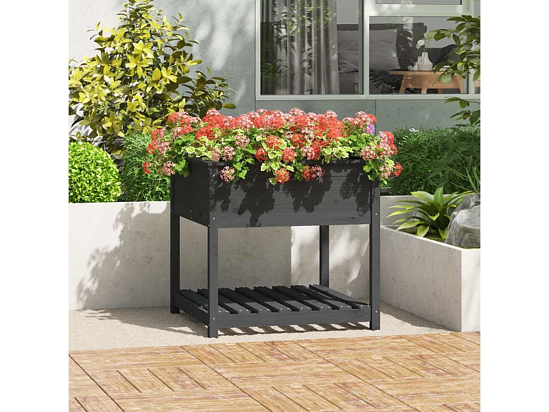 Jardinière avec étagère Gris 82,5x82,5x81 cm Bois massif de pin BE2658
