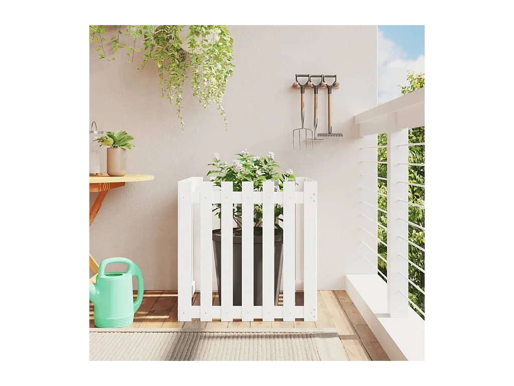 Jardinière avec design de clôture blanc 70x70x70 cm pin massif BE9211