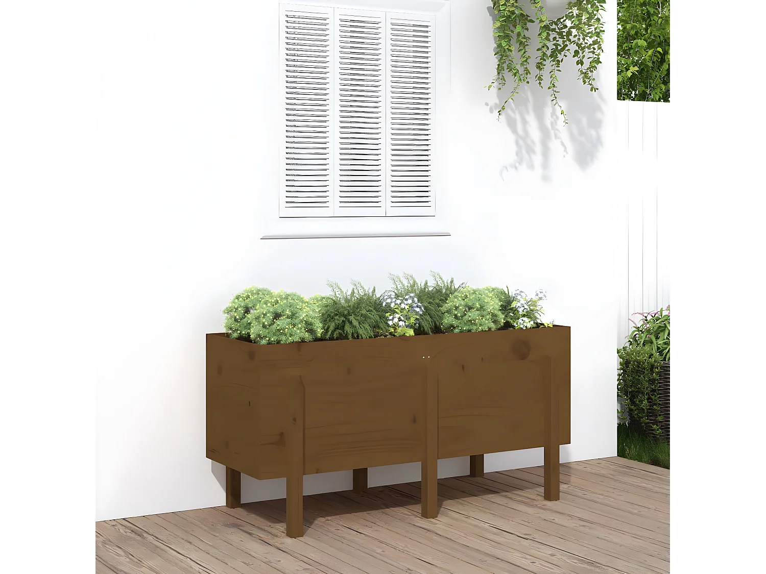Jardinera elevado de jardín madera pino marrón miel 121x50x57 cm ES93936