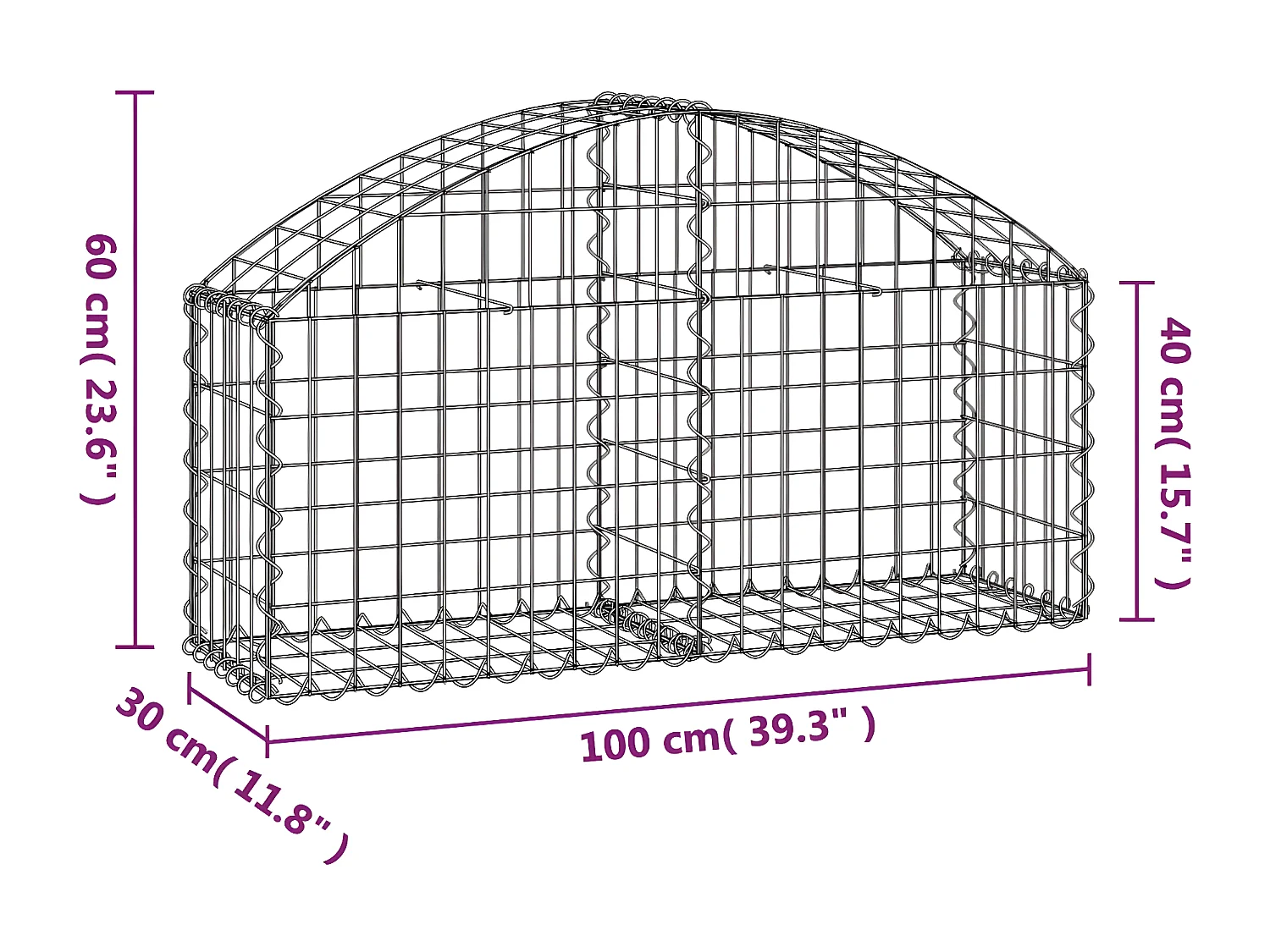Panier de gabions arqué 100x30x40/60 cm Fer galvanisé WVGQ4988