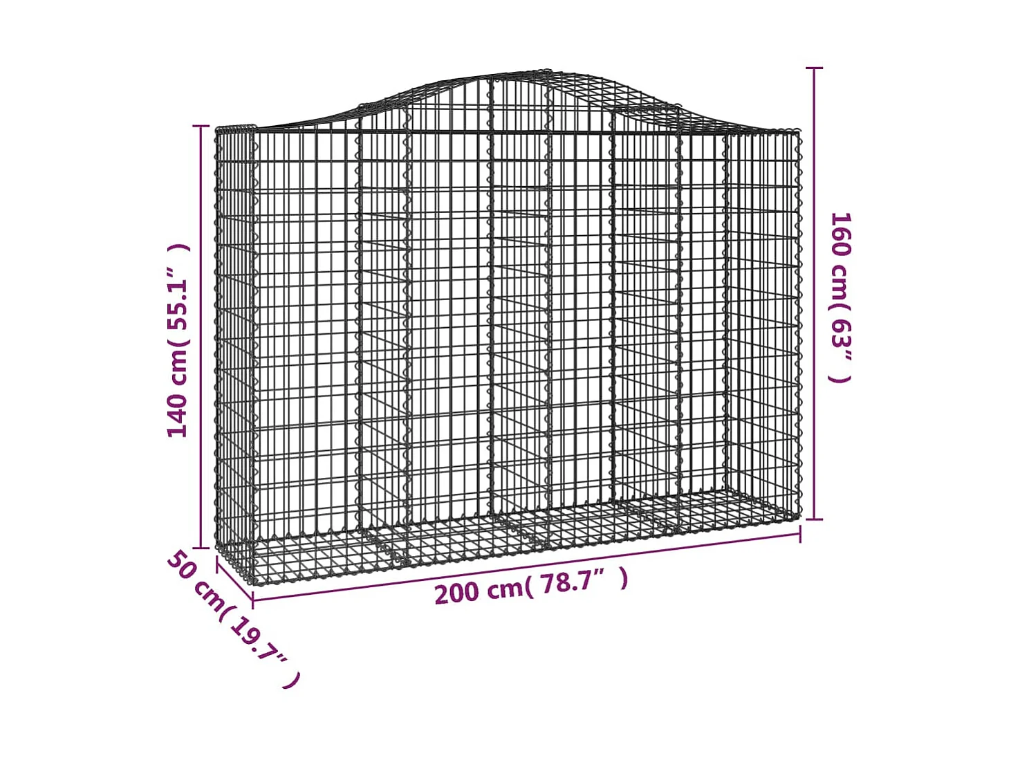 Panier de gabions arqué 200x50x140/160 cm Fer galvanisé WVGQ7137