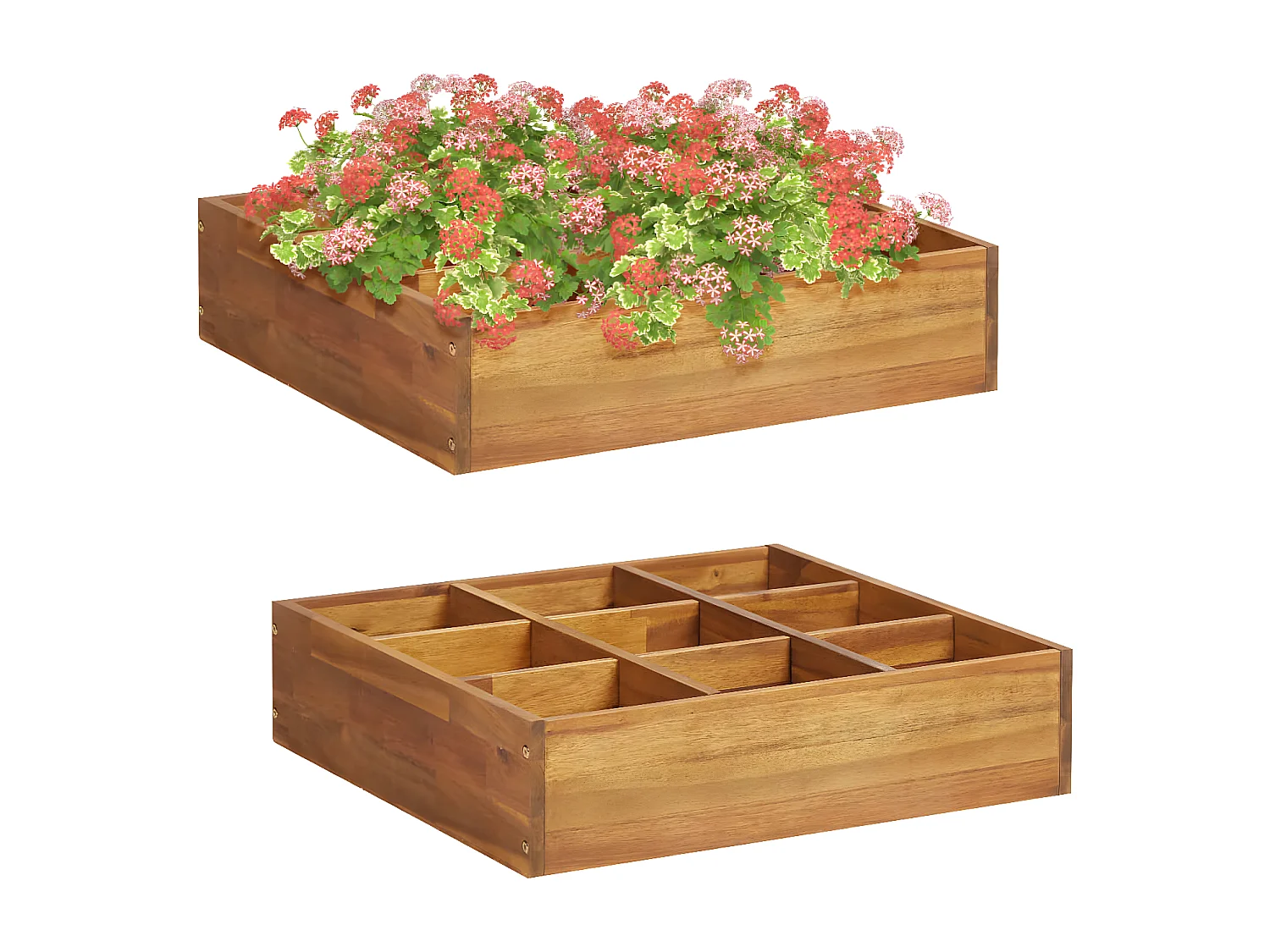 Jardinera de especias madera maciza de acacia 60x60x15 cm ES66481