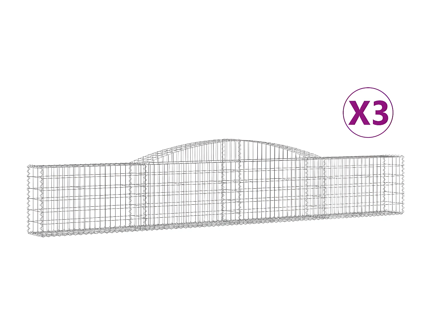 Paniers à gabions arqués 3 pcs 400x30x60/80 cm Fer galvanisé WVGQ5306