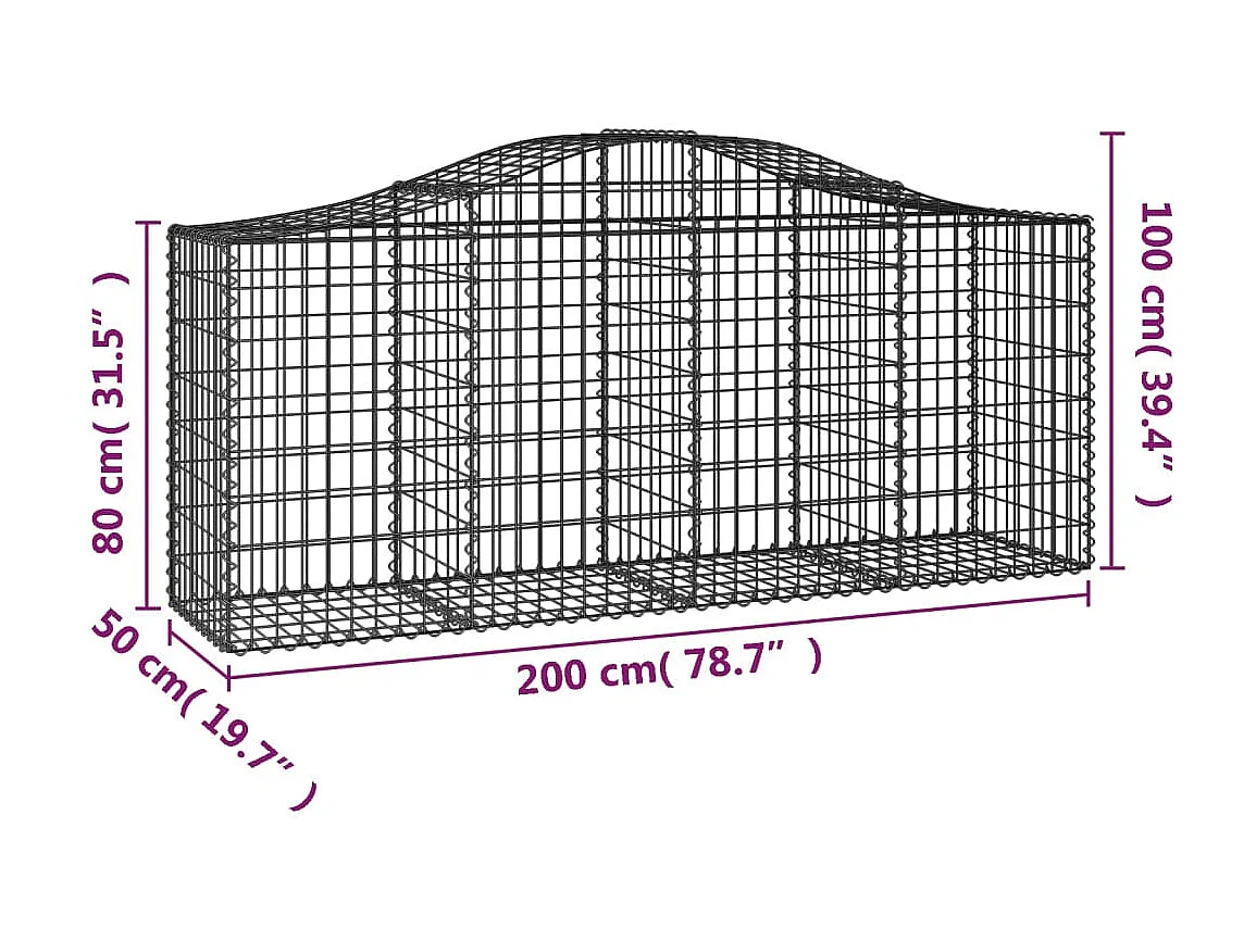 Panier de gabions arqué 200x50x80/100 cm Fer galvanisé WVGQ9325