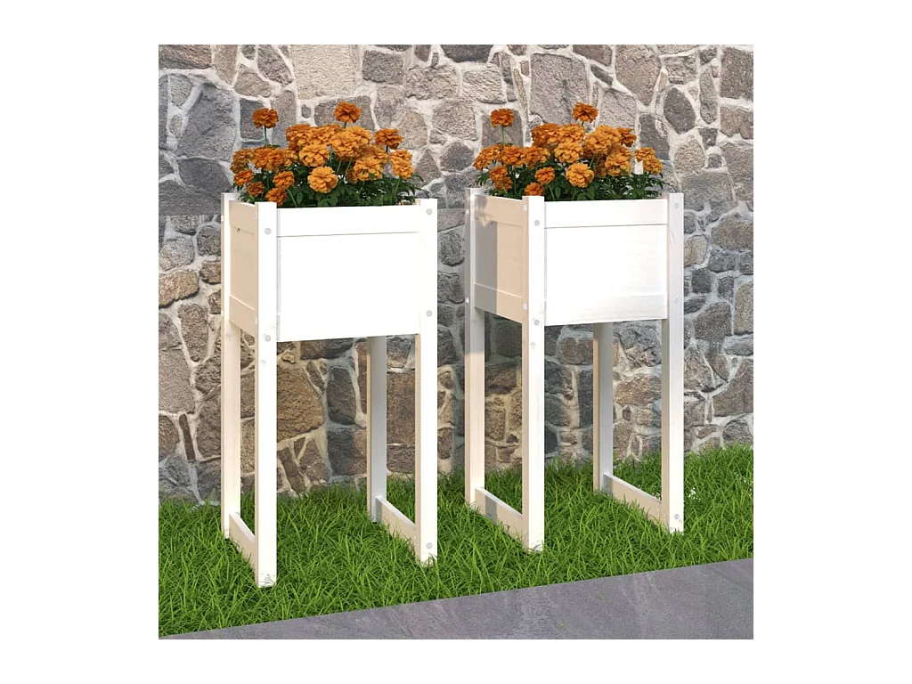 Jardinières 2 pcs Blanc 40x40x81 cm Bois massif de pin BE8582