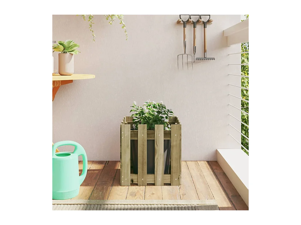 Jardinière avec design de clôture 40x40x40 cm pin imprégné BE8932