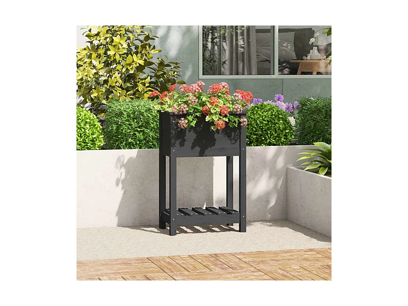 Jardinière avec étagère Gris 54x34,5x81 cm Bois massif de pin BE8501