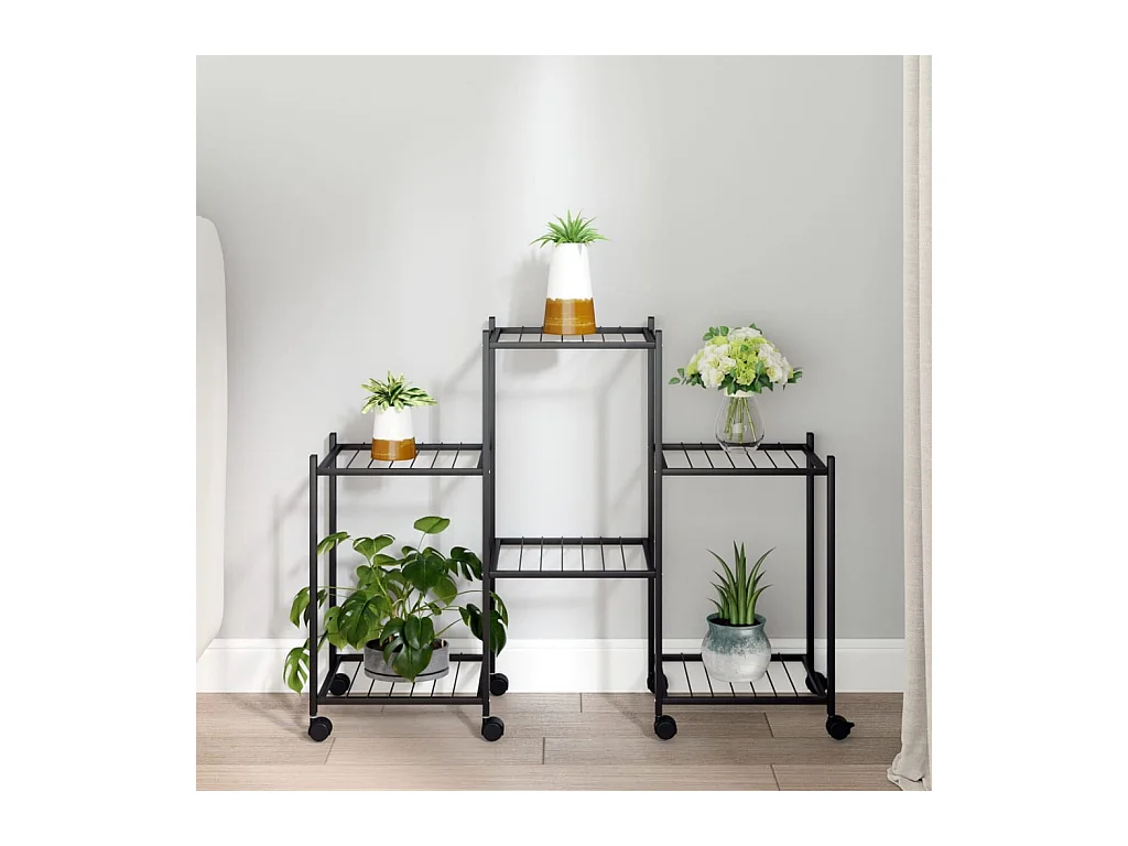 Jardinière avec roues 83x25x63,5 cm Noir Fer BE2809
