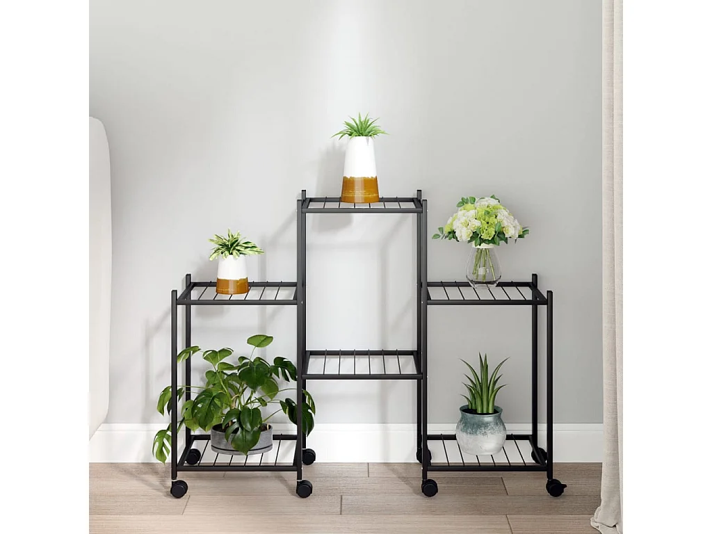 Suporte de vasos c/ rodas 83x25x63,5 cm ferro preto PT484593