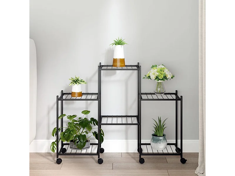 Jardinière avec roues 83x25x63,5 cm Noir Fer BE2809