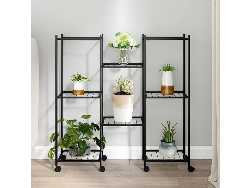 Jardinière avec roues 83x25x83,5 cm Noir Fer BE6736